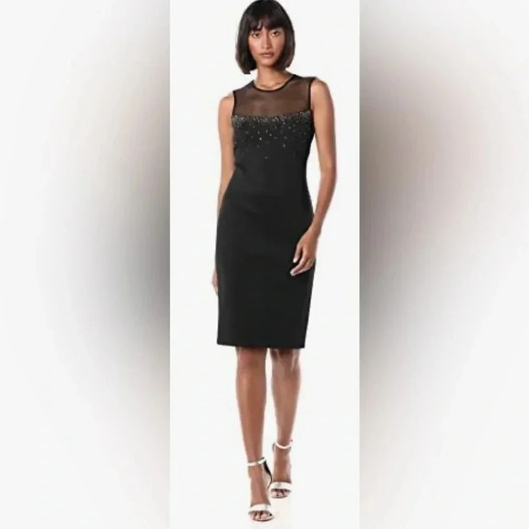 Calvin Klein Sleeveless Sheath with Illusion Neckline Sleeveless Dress Size 6 - Picture 2 of 7